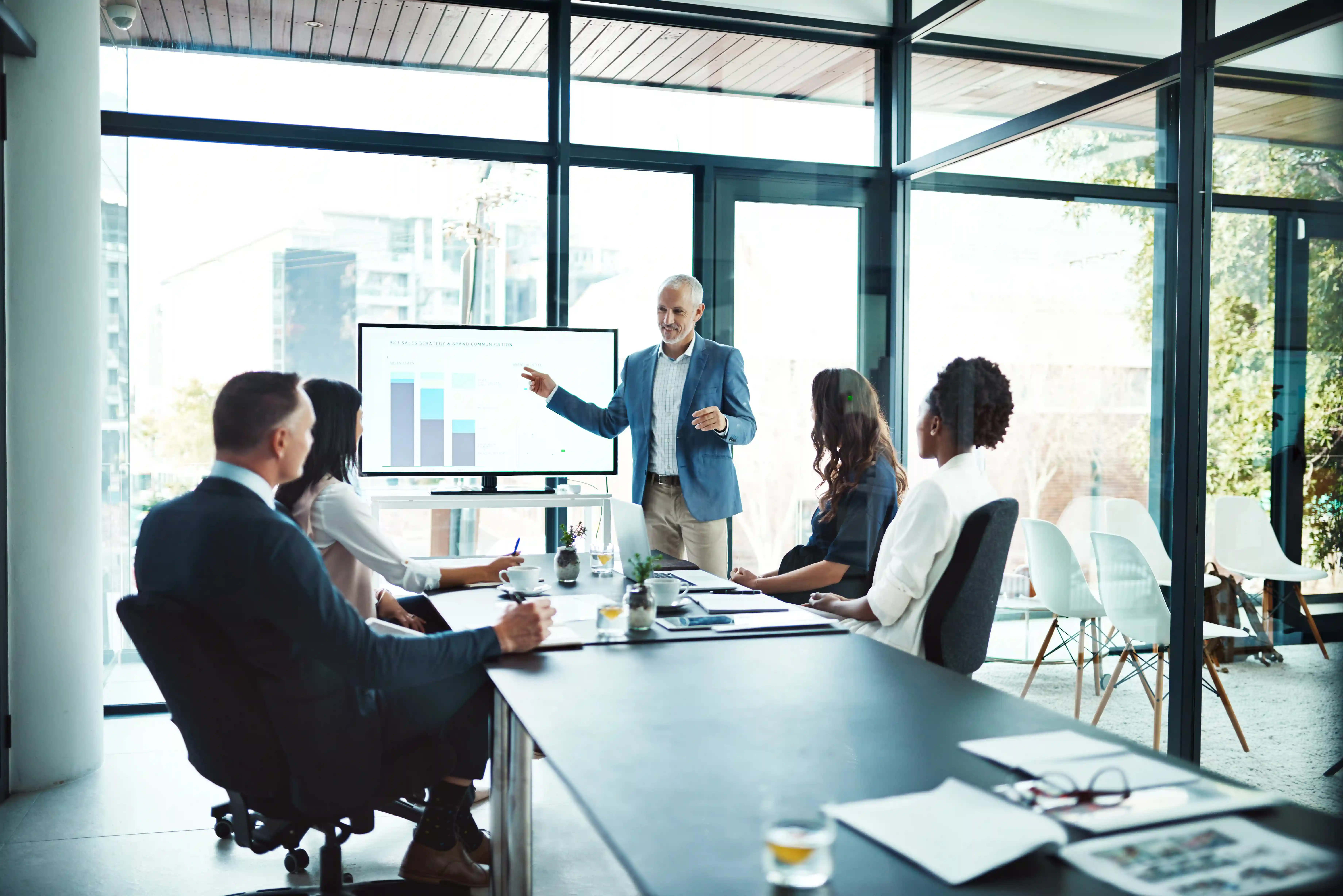 Business man giving presentation during a meeting